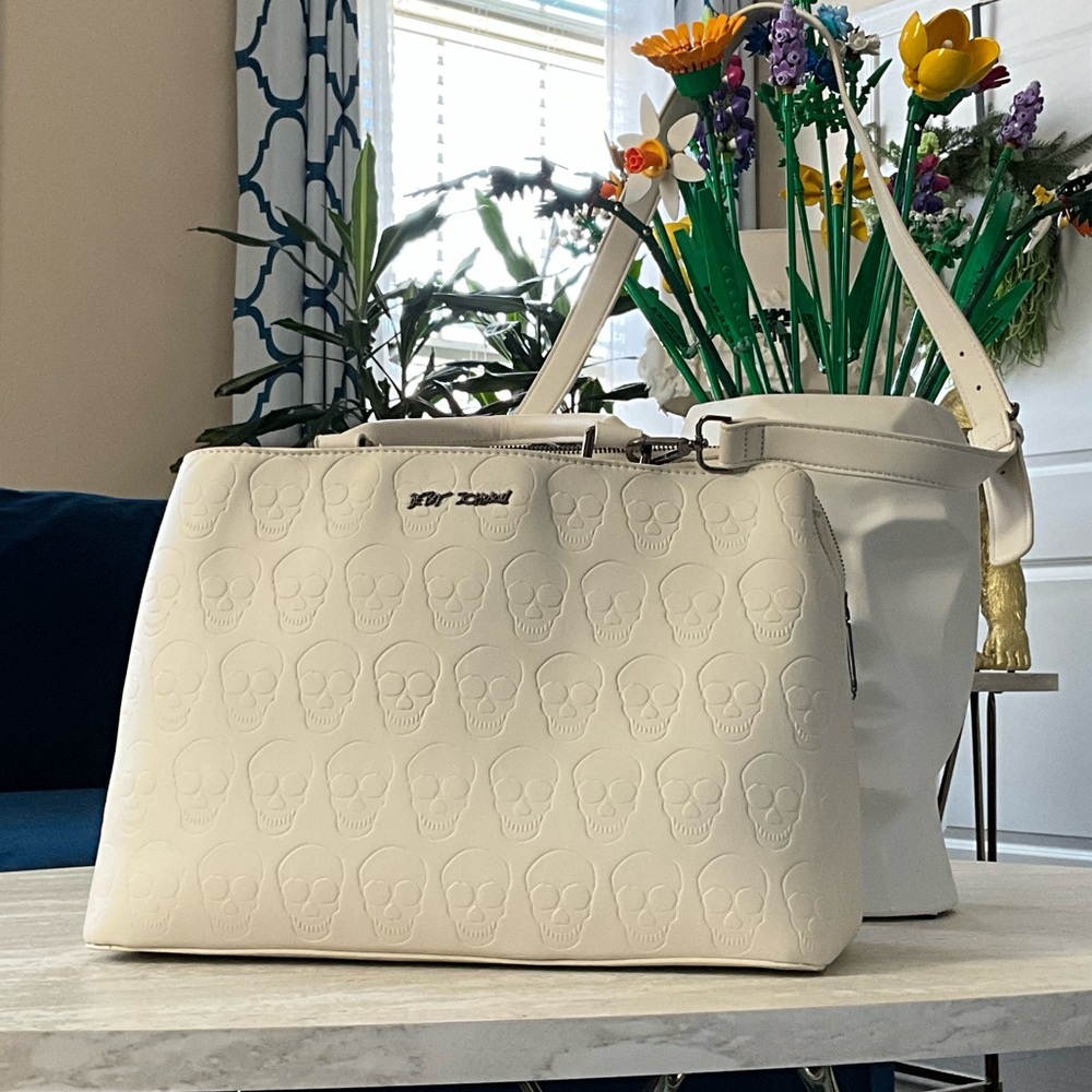 Betsey Johnson Cream Skull Embossed Shoulder Bag